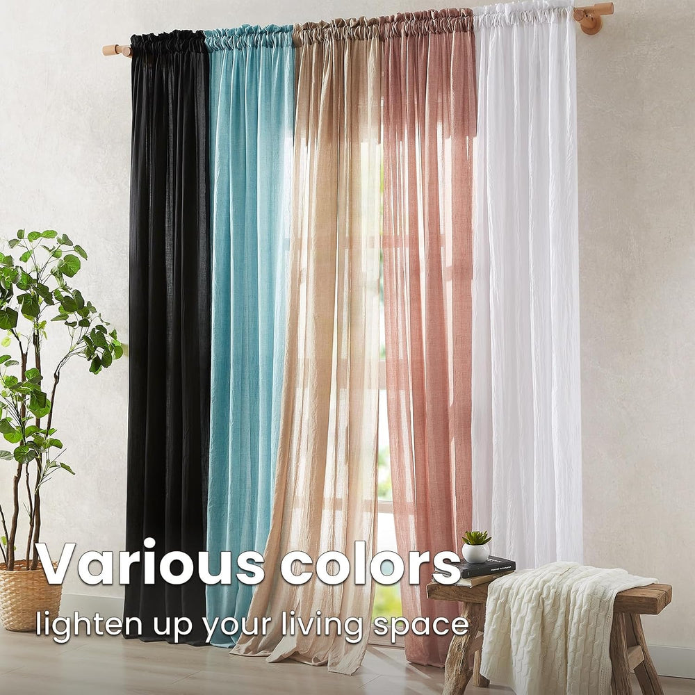 Melodieux Blush Pink Cotton Sheer Curtains 84 Inches Long, Bedroom Living Roo...