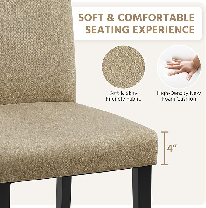 Yaheetech Dining Chairs Set of 4 Fabric Parson Upholstered Kitchen Chairs wit...