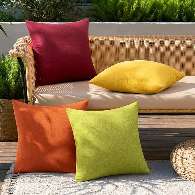 MIULEE Pack of 4 Decorative Outdoor Throw Pillow Covers Linen Waterproof Pillow - Image 3