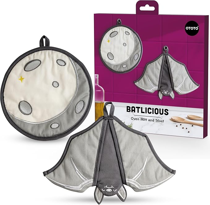 New - OTOTO Batlicious Oven Mitts and Pot Holders Sets - Heat Resistant Trivets by OTOTO