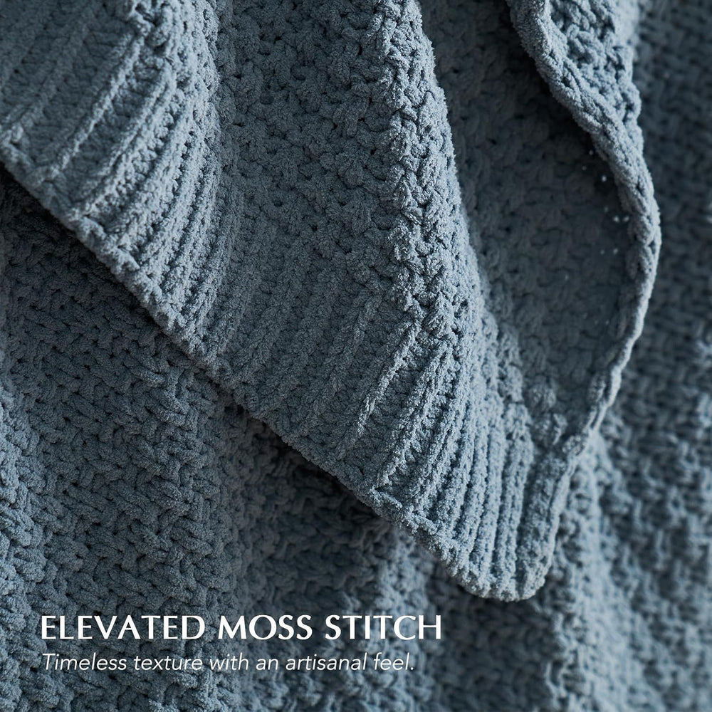 EVERGRACEHOME Chunky Chenille Knit Throw Blanket, 50 x 60, Stormy Blue