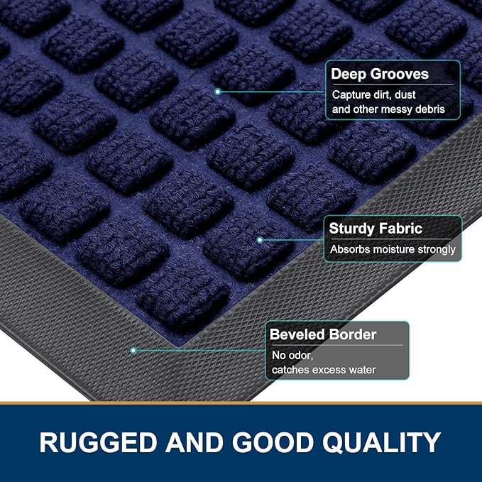 Smiry Front Door Mat Outside Entrance, Heavy Duty Natural Rubber Doormat - Image 3