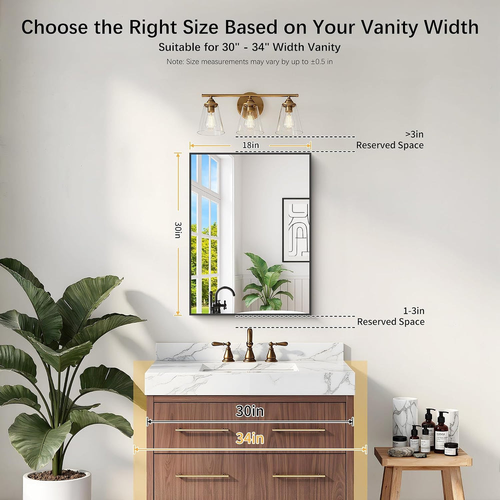 DESBING Black Bathroom Mirror for Wall, 2 Pack 18x24 Inch Rectangle Mirrors w...