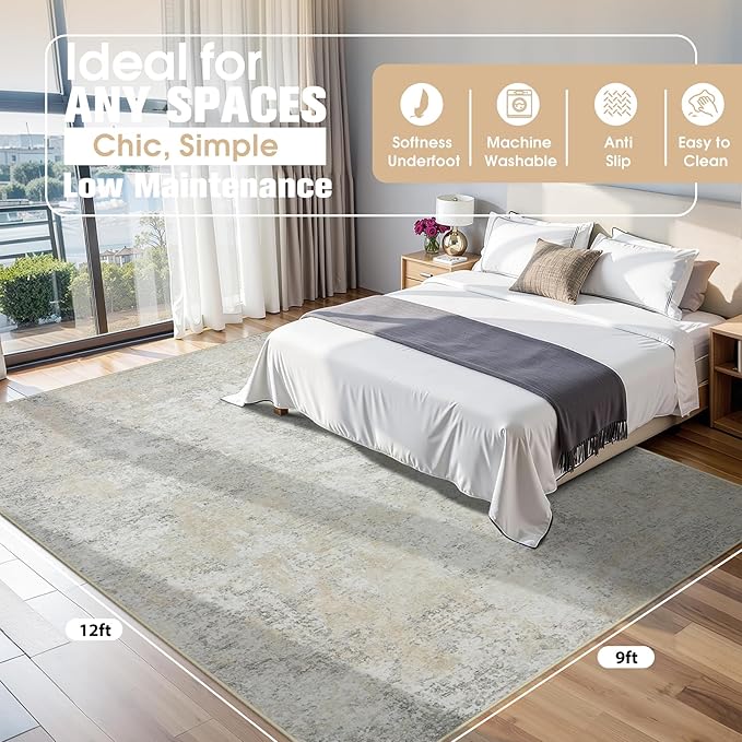9x12 Area Rugs for Living Room Rug Washable: Abstract Large Rug for Dining Room - Image 2