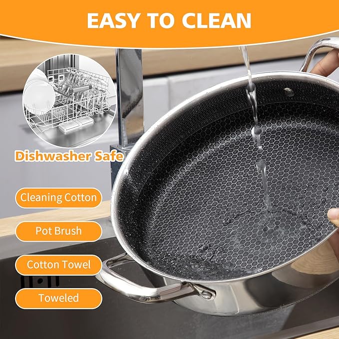 Toutrop Stainless Steel 7QT Saute Pan 14 Inch Deep Frying Pan - Image 6