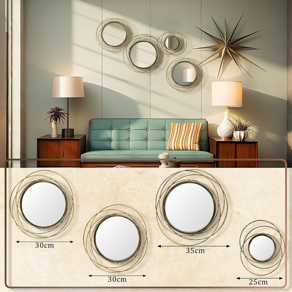 Hicarer 4 Pcs Decorative Wall Mirror Round Modern Circle Mounted Mirror Metal...