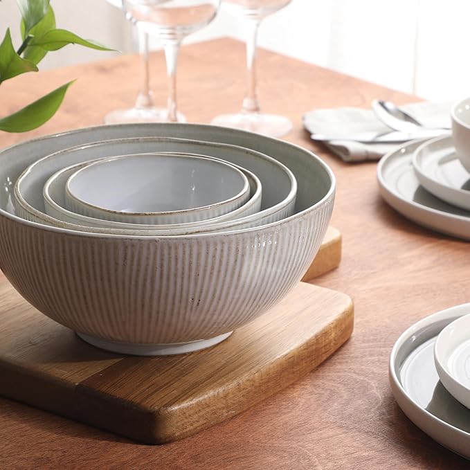 Gibson Elite Sandy Pines 4 Piece Nesting Bowl Set, 7” & 9” Round Stoneware Bowls - Image 4