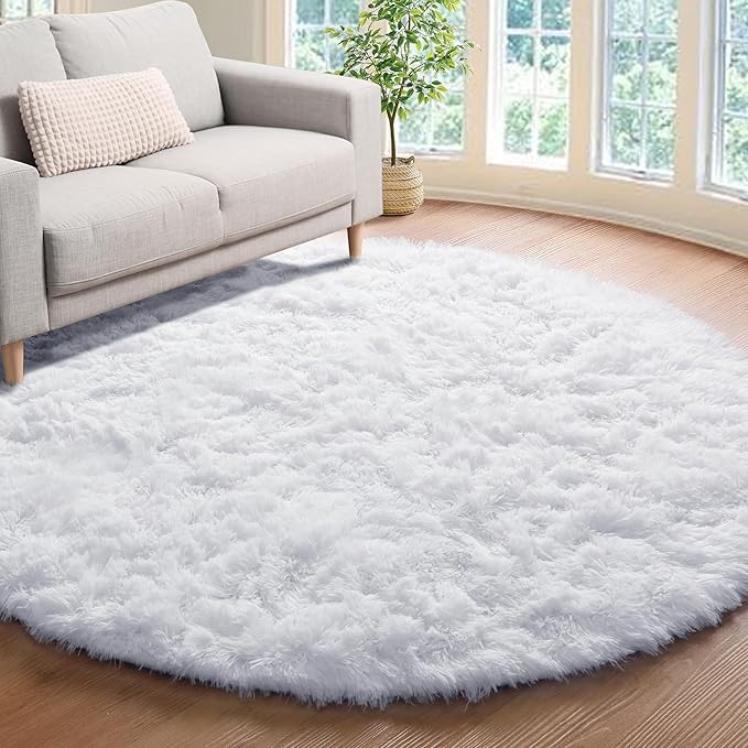 ONASAR White Round Area Rug 4ft, Soft Bedroom Circle Rugs Floor Mat by ONASAR