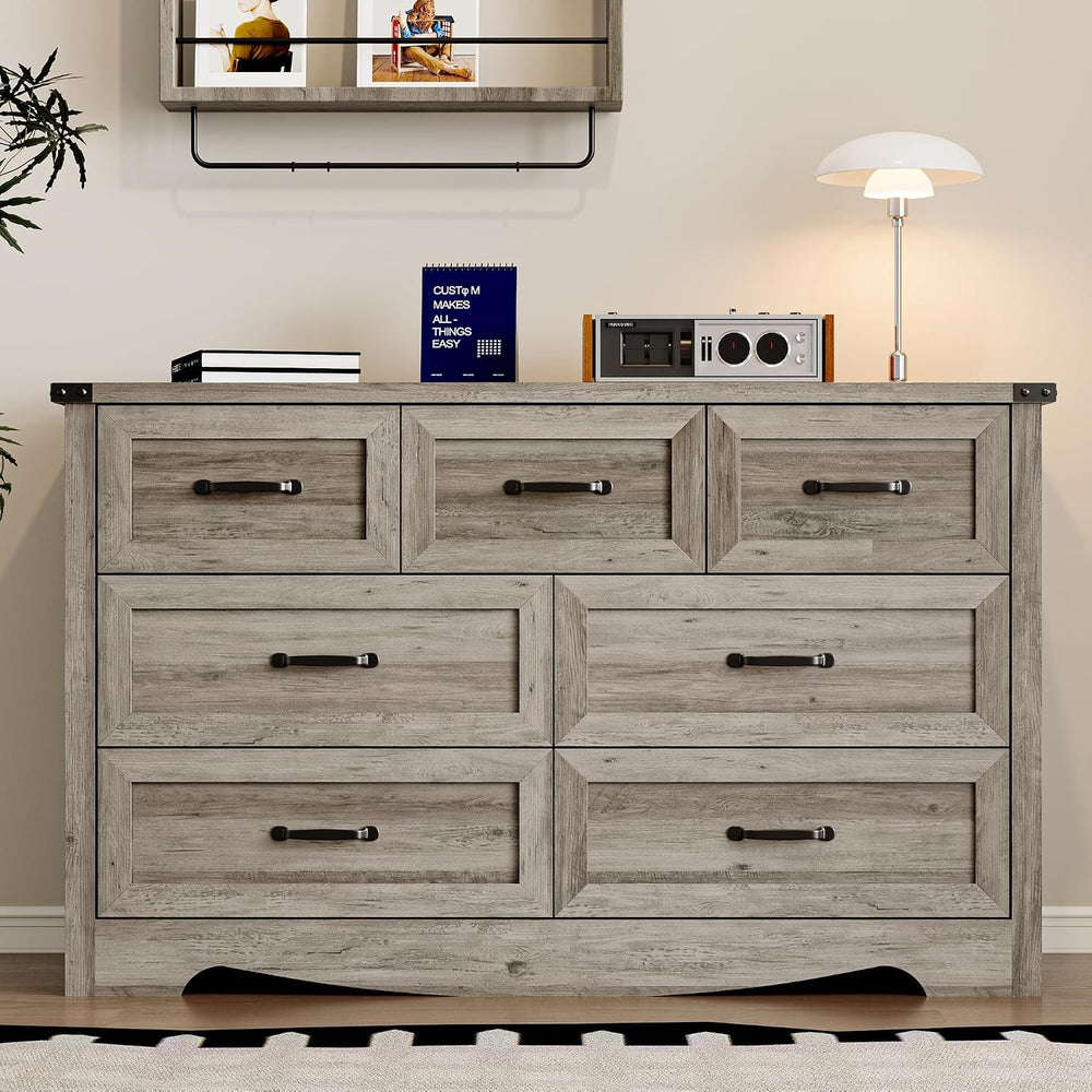 BORNOON 7-Drawer Dresser for Bedroom, Modern Wooden Chest of Drawers with Met...