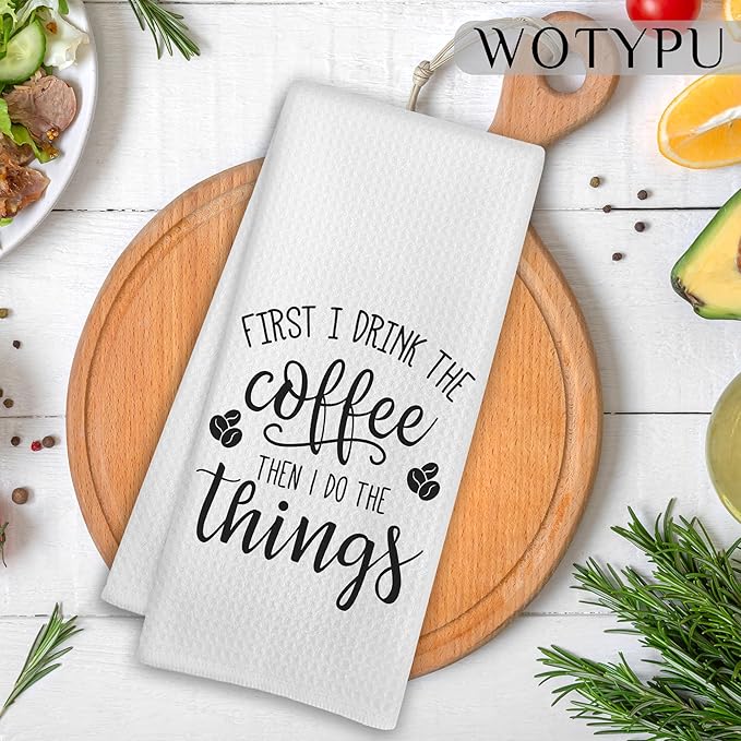 Funny Kitchen Towels, Gifts for Coffee Lovers Dish Tea Bar Towel, First I Drink - Image 2