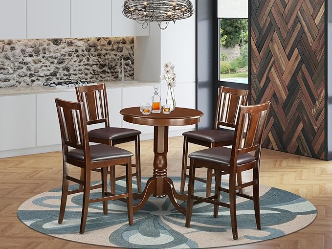 East West Furniture EDBU5-MAH-LC 5 Piece Counter Height Pub Set Includes a Ro...