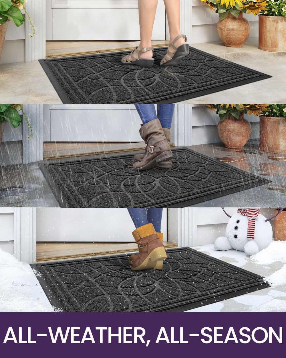 DEXI Front Door Mat Outside Entrance 24x36, Heavy Duty Non Slip, Grey