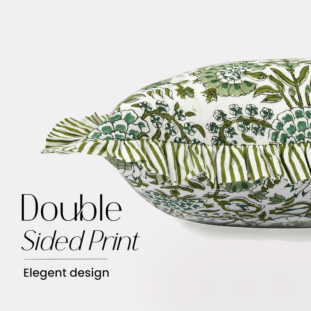 CPC Agate Green Block Print Ruffle Sham Pillow Cover 14x36 Inch, Pack of 1