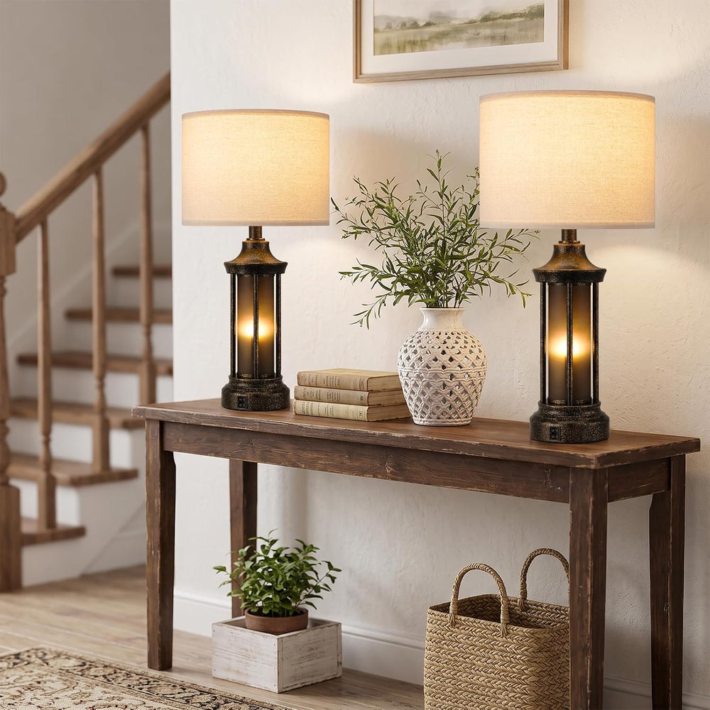 Seealle 24" Farmhouse Table Lamps for Living Room, Bedside Lamps Set of 2