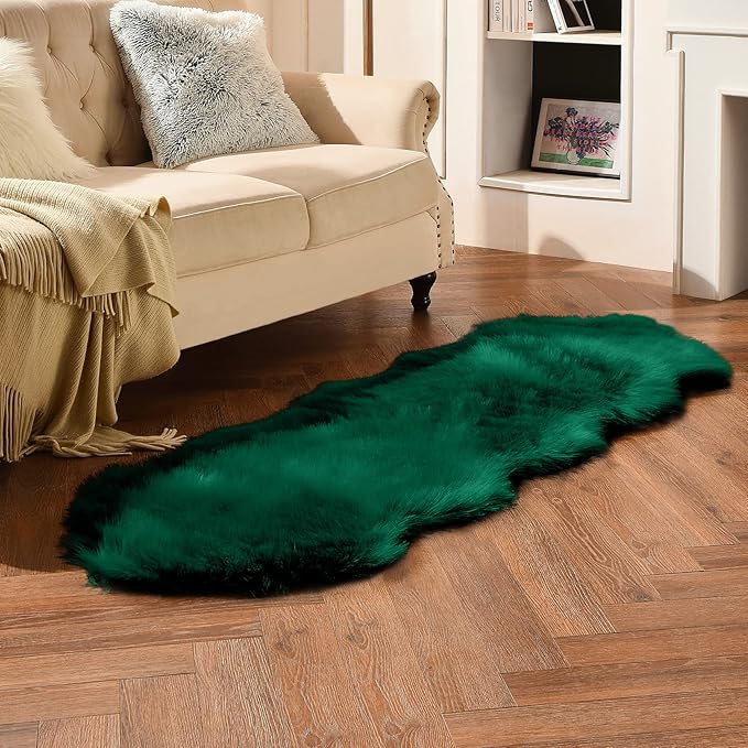 duduta Emerald Green Faux Sheepskin Runner Rug 2x6 ft, Fluffy Shag Bedroom Dorm - Image 8