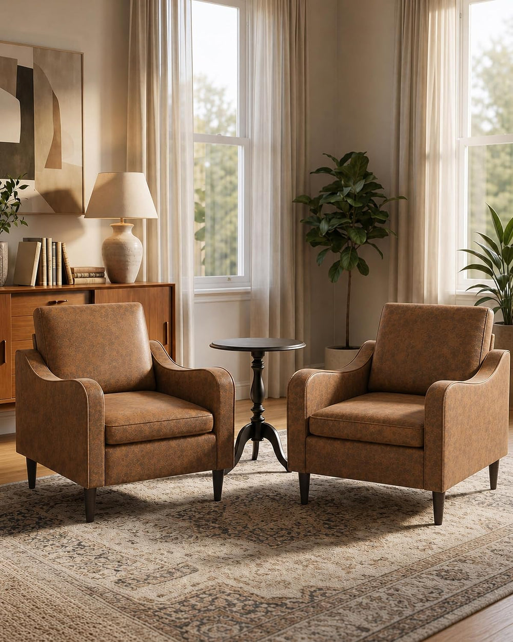 LEVELEVE Accent Arm Chair – Retro Cowhide, Upholstered Scooped Comfy Reading ...