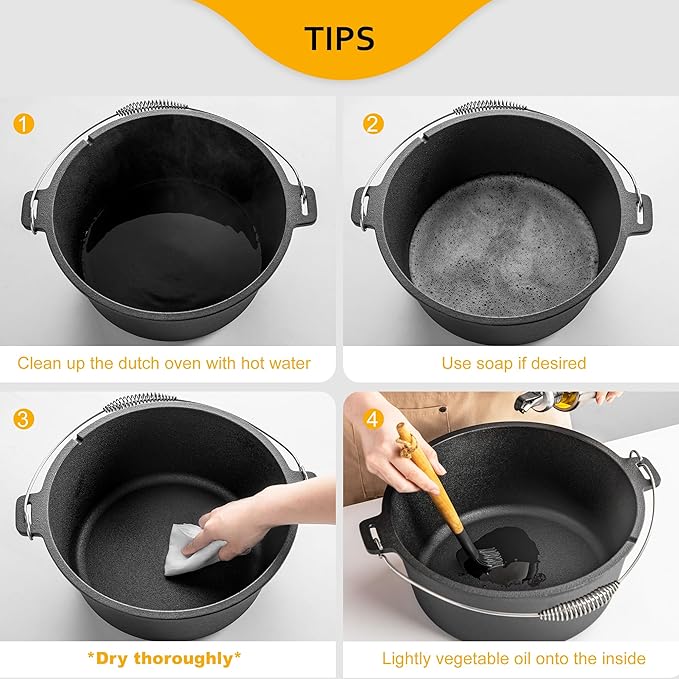 Velaze 10QT Camping Dutch Oven, Pre-Seasoned Cast Iron Camp Dutch Oven Pot - Image 7