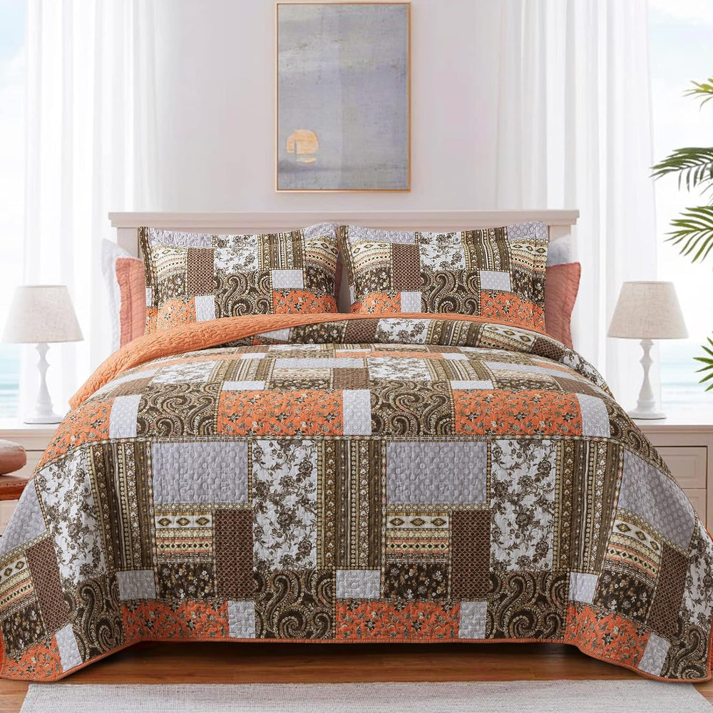 BEDIFANY 100% Cotton Cover Quilts Queen Size for Fall, Autumn Bedspread Set
