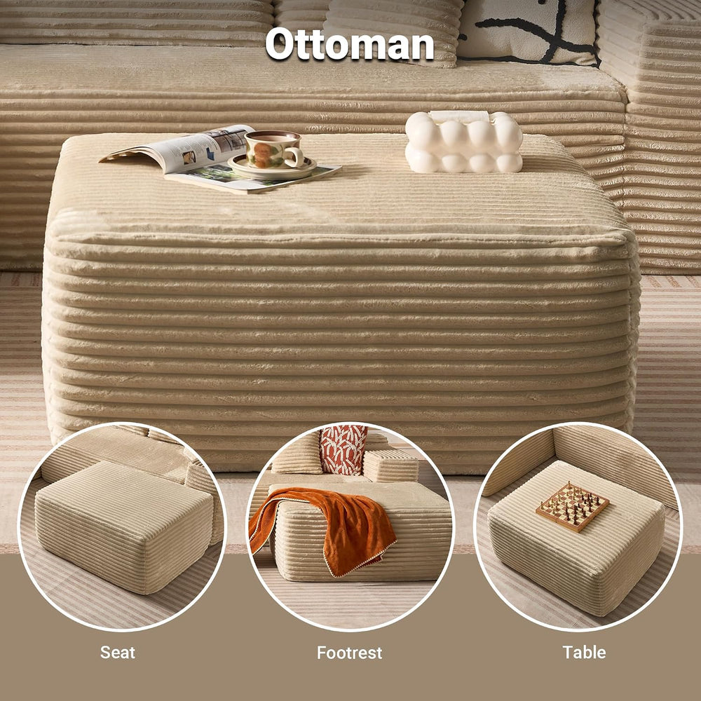 37" Plush Corduroy Ottoman, Upholstered Cloud Boneless Ottoman for Couch...