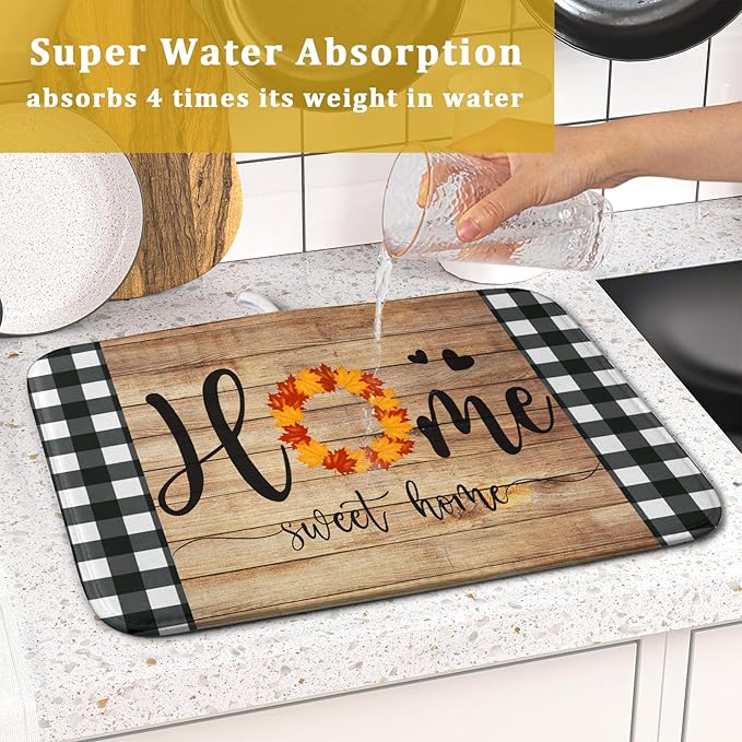 Giwawa Home Sweet Home Dish Drying Mat 16x18 Inch Fall Autumn Maple Leaf Wreath - Image 7