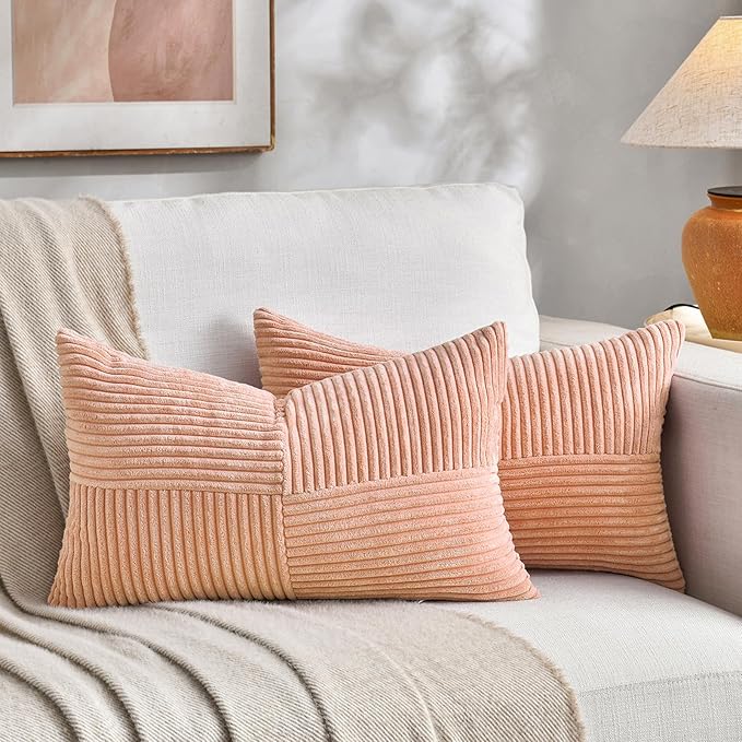 Fancy Homi 2 Packs Peach Lumbar Decorative Throw Pillow Covers 20x28 Inch by Fancy+Homi