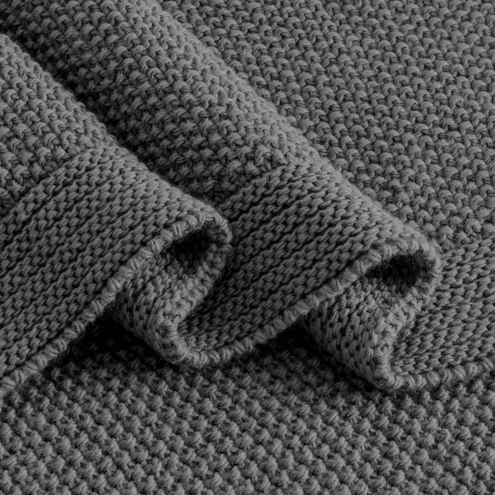 CozeCube Charcoal Grey Seed Stitch Throw Blanket 50"x60", Farmhouse...
