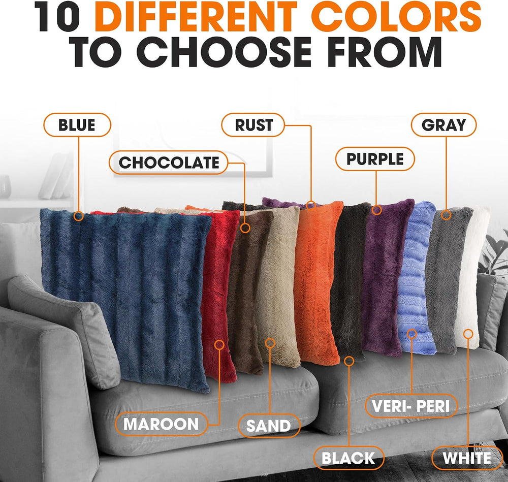 Cheer Collection Faux Fur Throw Pillows - Decorative Pillows for Couch, Bed T...
