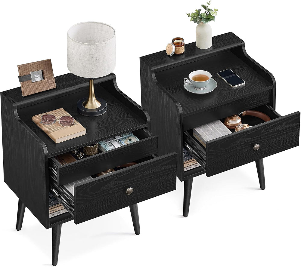VASAGLE Nightstands, Set of 2, Bedside Tables with Hidden Drawers, Mid-Centur...