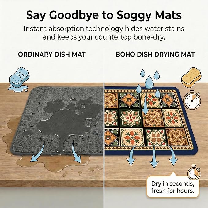 Boho Dish Drying Mat for Kitchen Counter - Image 4