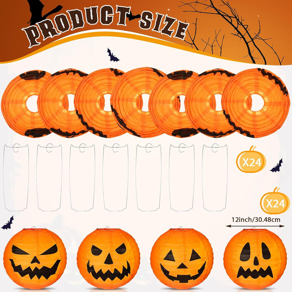 Retisee 24 Pcs Halloween Paper Lanterns Jack O Lantern 12 Inch,Pumpkin