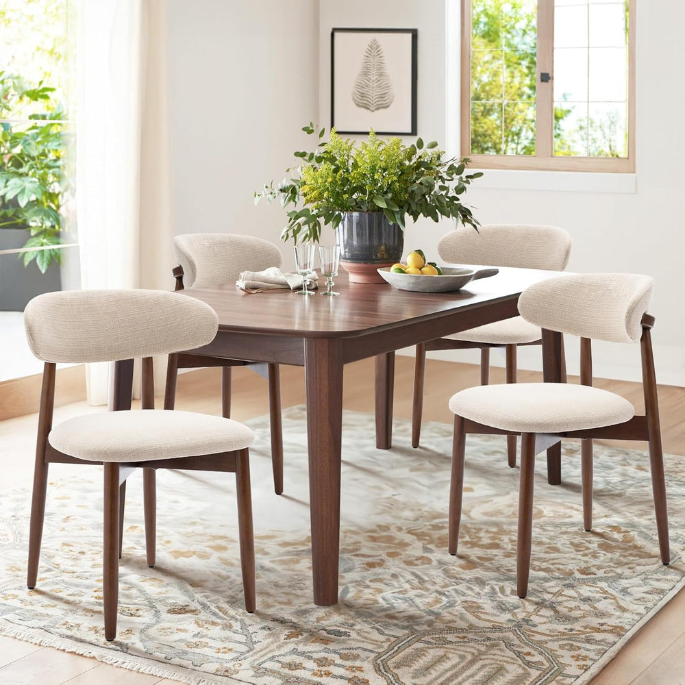 COLAMY Wooden Dining Chairs Set of 2, Upholstered Kitchen Side Chair, Beige