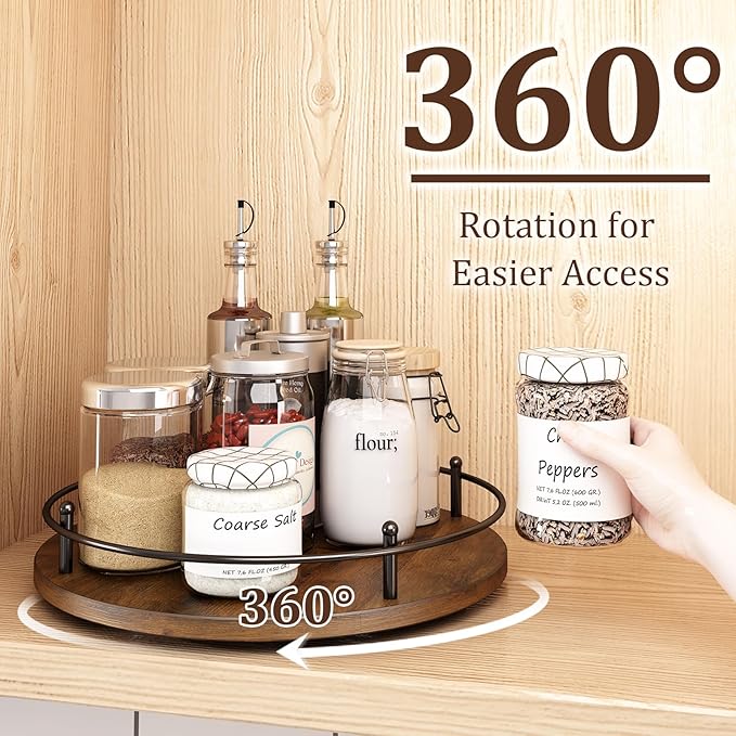 12" Lazy Susan Turntable Organizer, Round Wooden Lazy Susan Organization and - Image 2