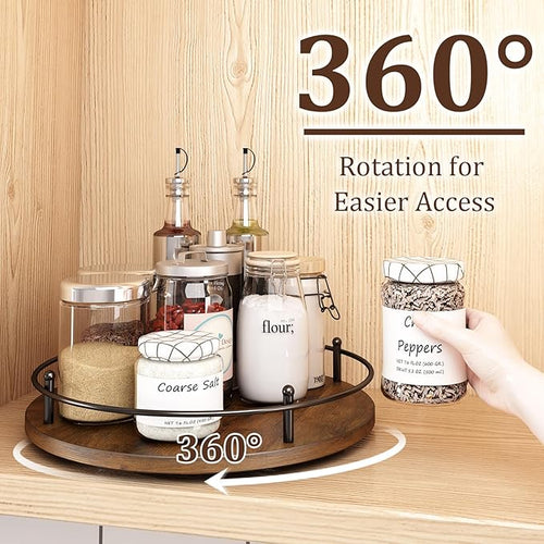 12" Lazy Susan Turntable Organizer, Round Wooden Lazy Susan Organization and - Image 2