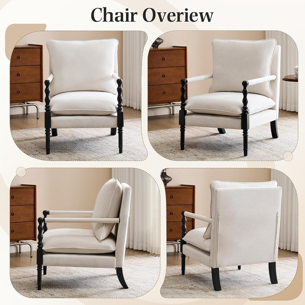 Bezseller Spindle Accent Chair with Wood Frame and Removable Cushions