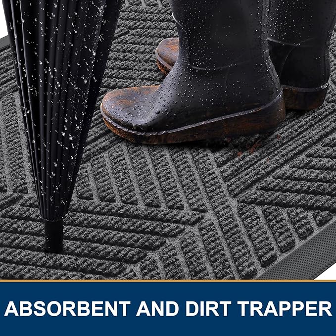 Smiry Front Door Mat Outside Entrance, Heavy Duty Sturdy Natural Rubber Doormat - Image 3