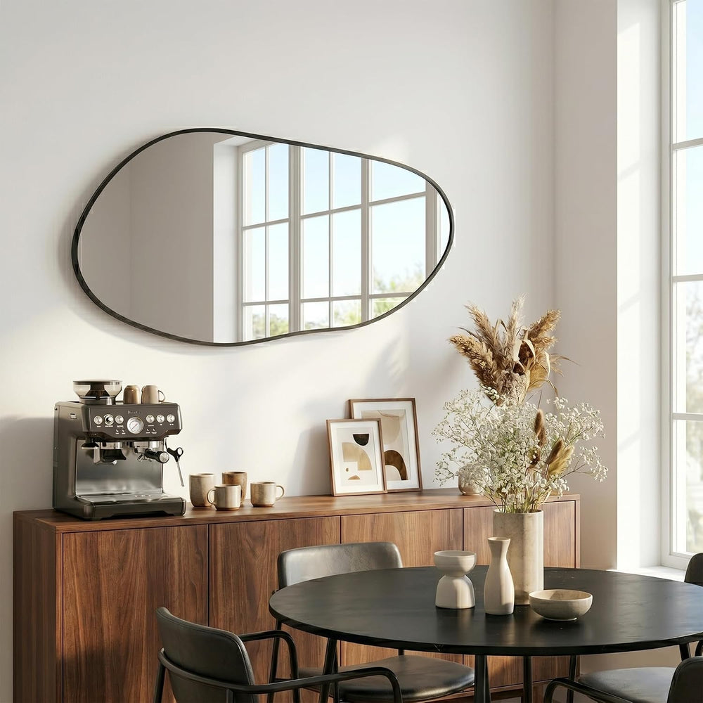 Matte Black 32x16.5 Inch Asymmetrical Organic Oval Wall Mirror