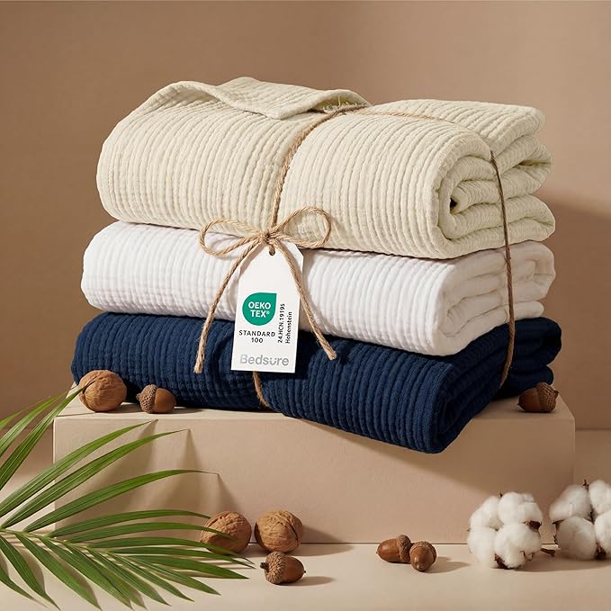 Bedsure 100% Cotton Muslin Blanket King Size - Image 5