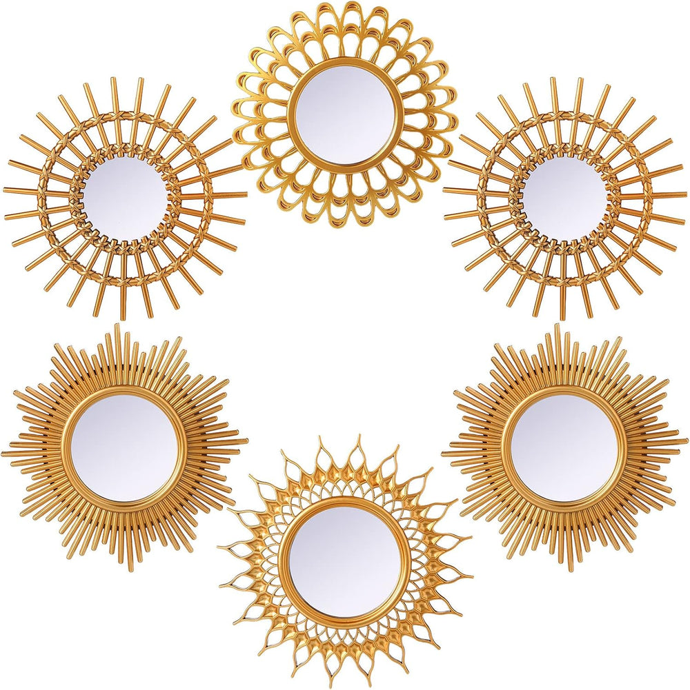 Namalu 6 Pcs Sunburst Round Mirror for Wall Decor, Classic, Gold