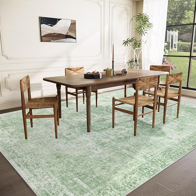 Area Rug 9x12 Washable Rug, Vintage Boho Medallion Rugs Non-Slip Soft Low Pile - Image 3
