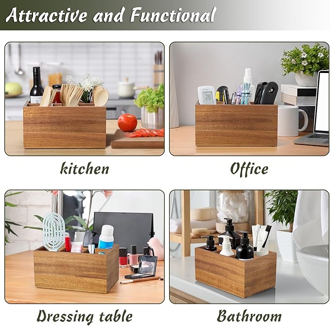 DRASTAR Utensil Caddy, Acacia Wood Silverware Holder, Cutlery Storage Containers - Image 6