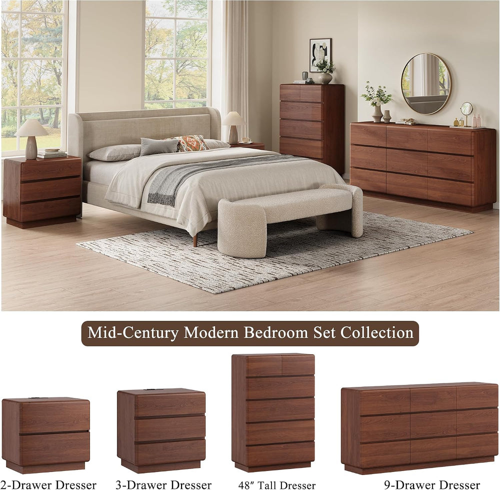 YANSNWO Walnut 9 Drawer Dresser for Bedroom, 63" Wide Chest of Drawers