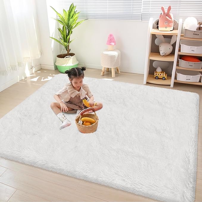 White Rug for Bedroom 4x6ft Fluffy Area Rug Mat Bedside Throw Rug for Living - Image 2