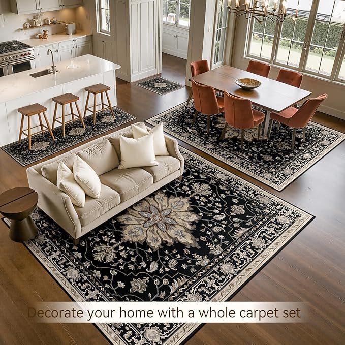 Area Rugs 7'x9' Washable Non-Slip, Floral Vintage Distress Print Pattern - Image 4