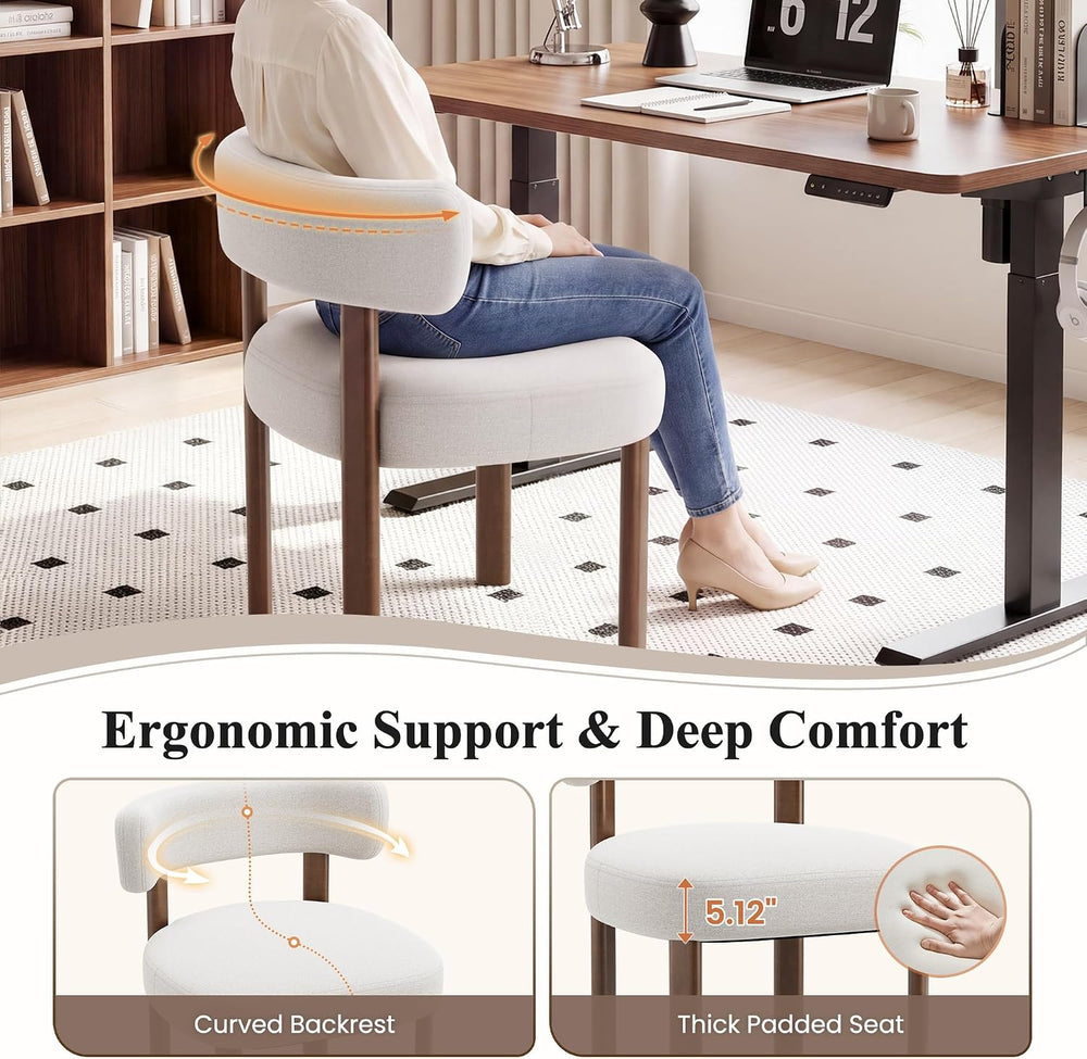 Mid-Century Modern Upholstered Dining Chairs Set of 2, Beige