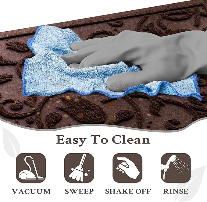 ViveNest Boho Coffee Brown Floral Leaves Outdoor Indoor Entrance Doormats - Image 8