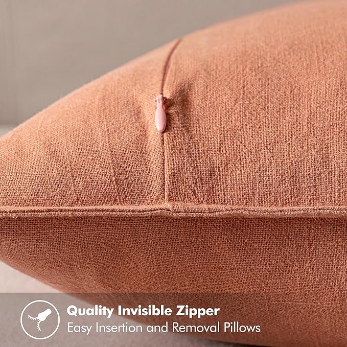 MIULEE Decorative Linen Euro Sham Pillow Covers 22x22 Inch Coral Boho Farmhouse - Image 3