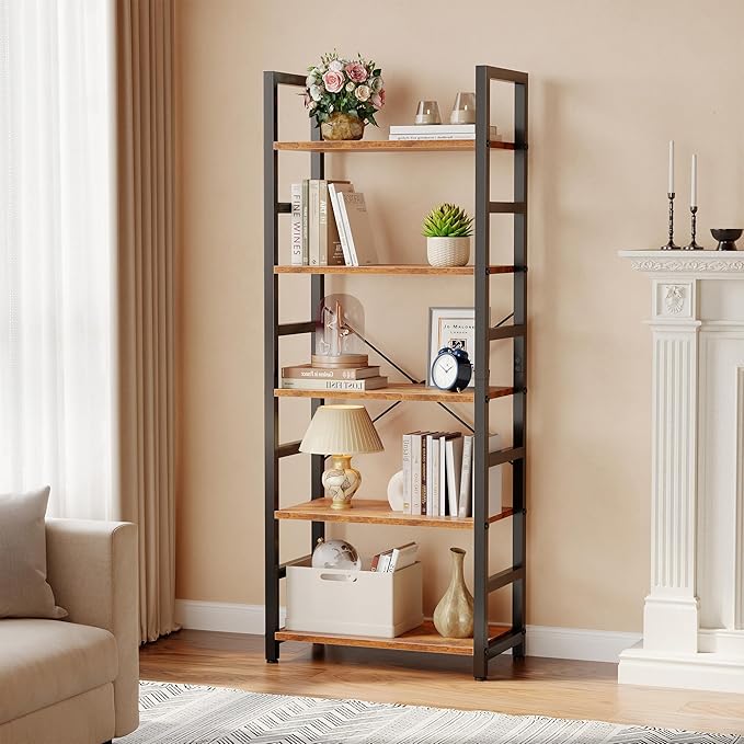 DUMOS 5-Tier Bookshelf, Modern Tall Bookcase, Open Storage Display Shelf - Image 2
