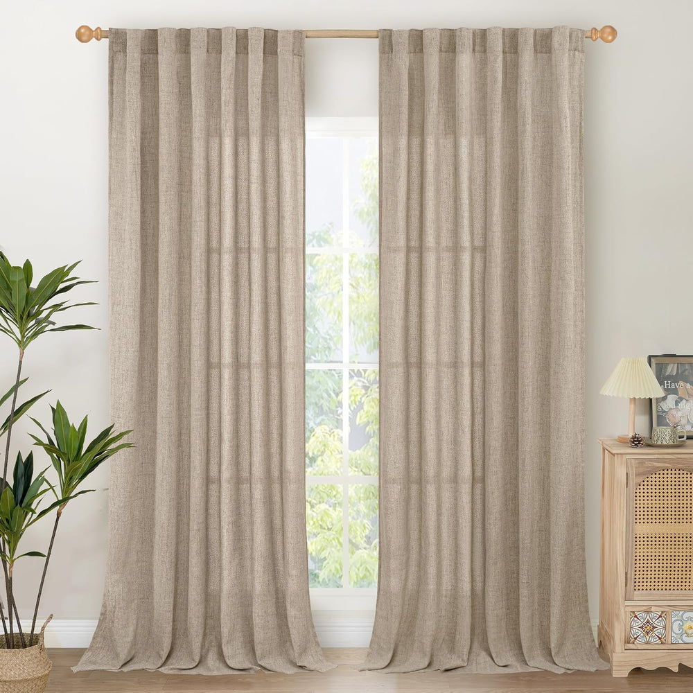 YoungsTex Oatmeal Linen Farmhouse Curtains 84 Inches Long for Living Room