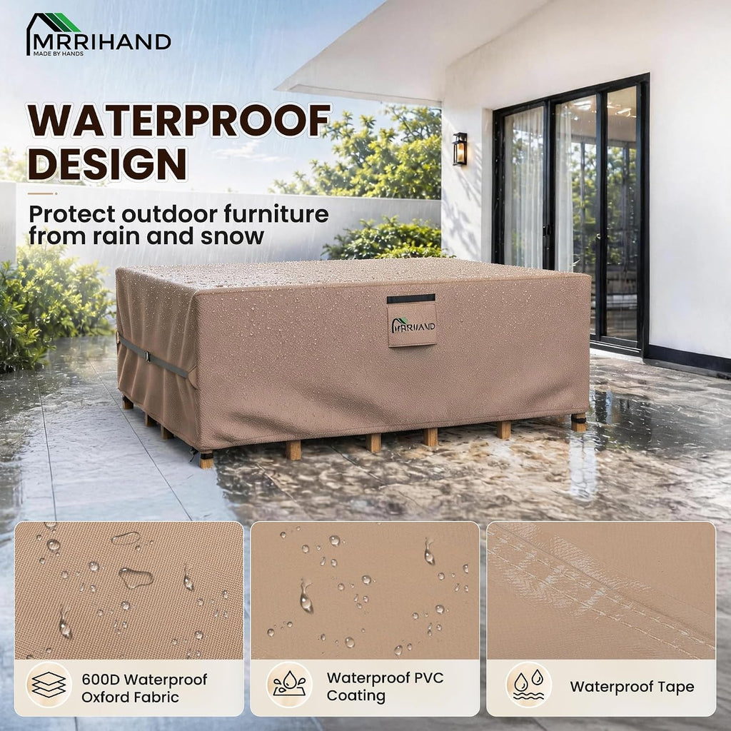 Mrrihand Outdoor Patio Furniture Covers Waterproof 98"Lx78"W x30"H 600D | All Weather Protection Against Rain, Dust & UV Rays; Fits Dining Table & Chair or Sectional Set, Heavy-duty for Patio & Deck