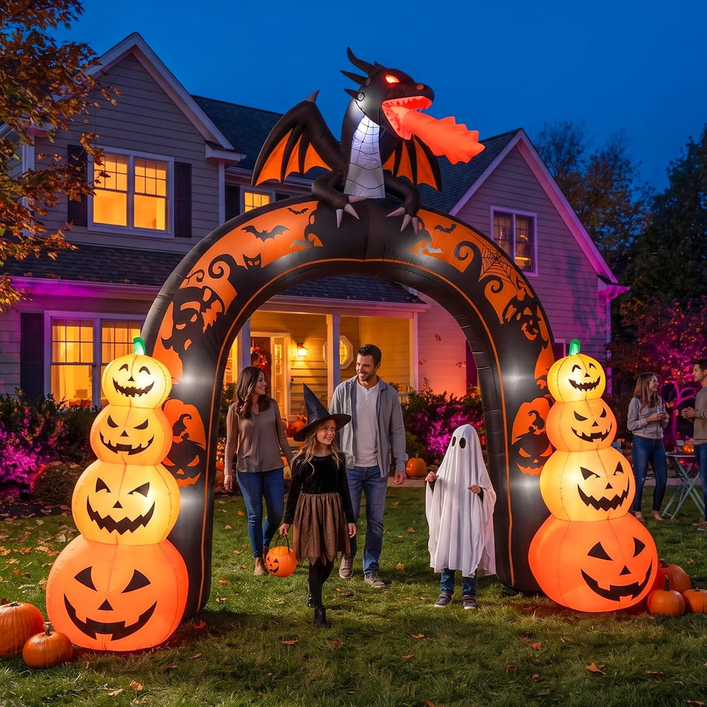 Max Fun 10 FT Tall Halloween Inflatables Dragon Pumpkin Archway Outdoor Decor...